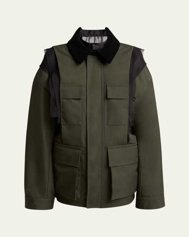 Sheer Insert Grosgrain Cargo Pocket Utility Jacket